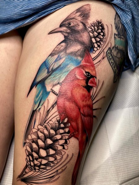 Cardinal Tattoo On Thigh