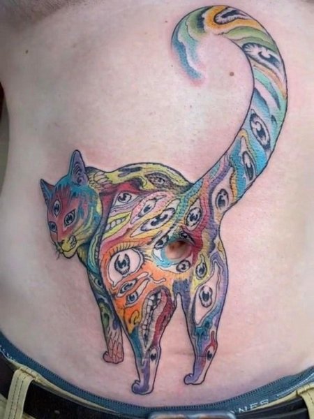 Cat Belly Button Tattoo