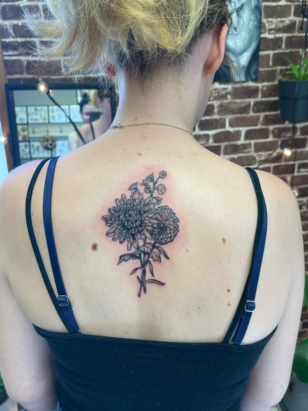 Chrysanthemum Tattoo On Back