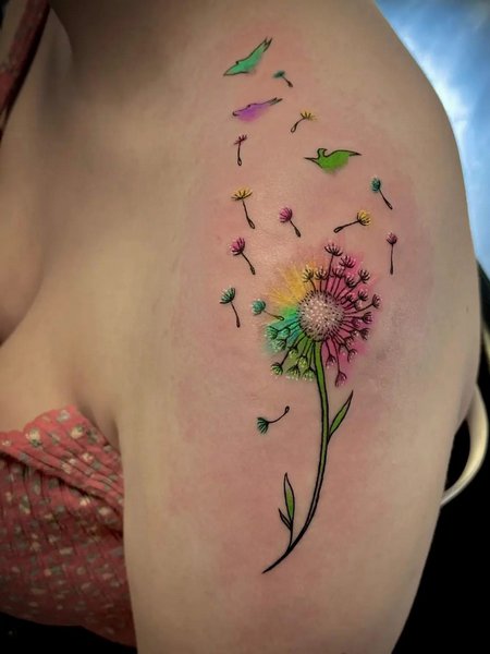 Colorful Dandelion Tattoo