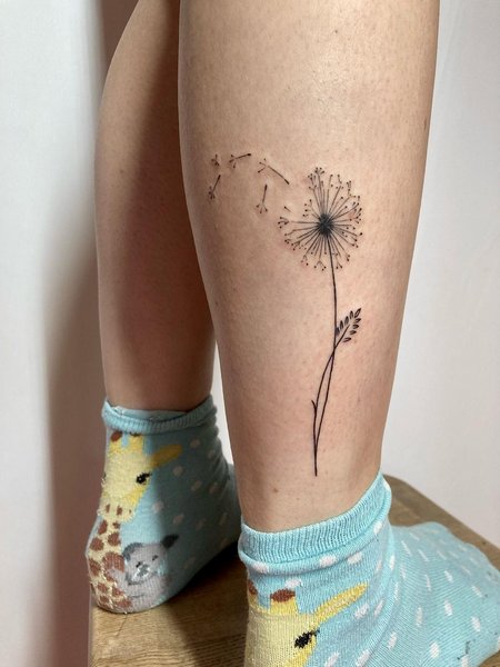 Dandelion Leg Tattoo