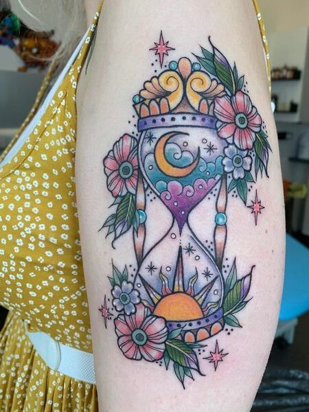 Feminine Shoulder Hourglass Tattoo