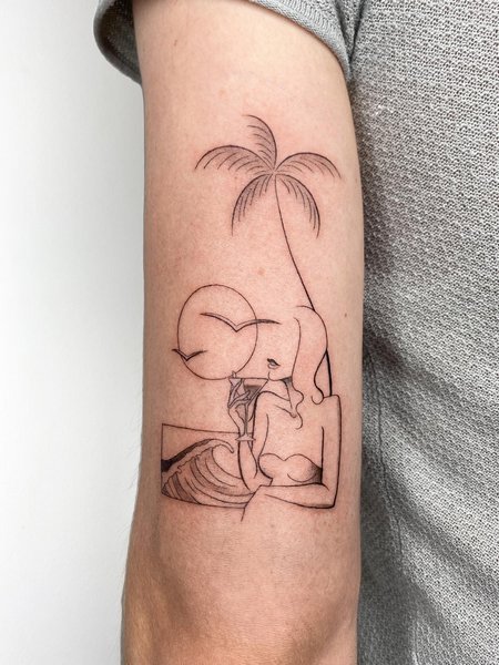 Fine Line Palm Tree Tattoo