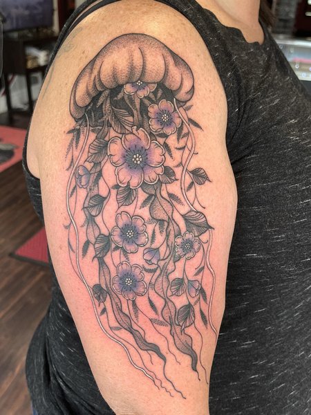 Floral Jellyfish Tattoo