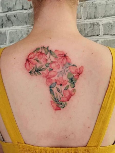 Flower And Africa Tattoo