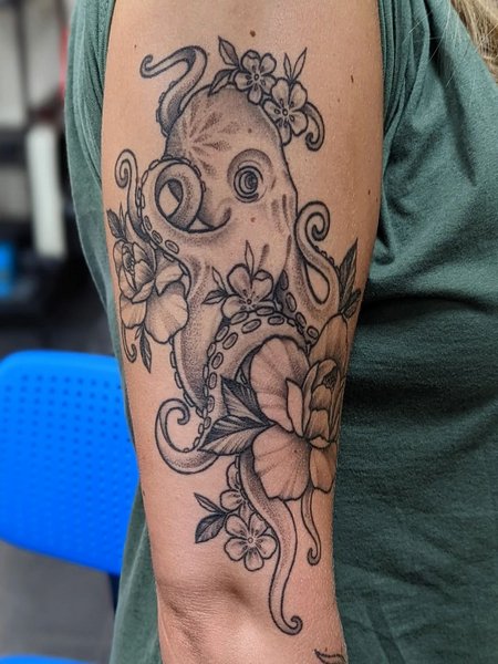Flower And Octopus Tattoo
