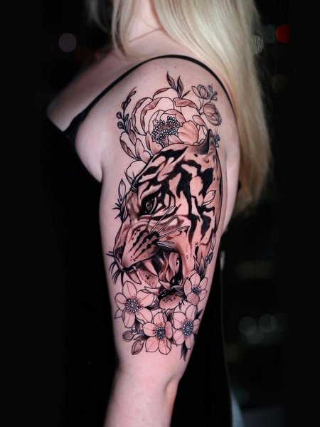 Flower and Tiger Tattoo