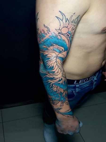 Full Sleeve Blue Phoenix Tattoo