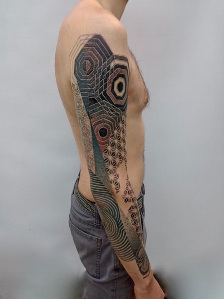 Full Sleeve Geometric Tattoo
