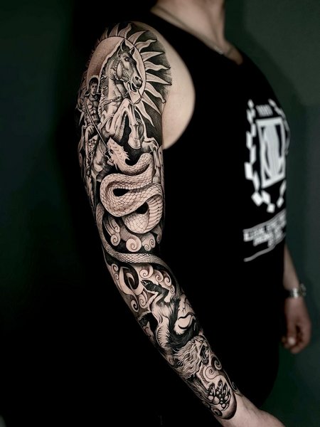 Full Sleeve Snake Tattoo