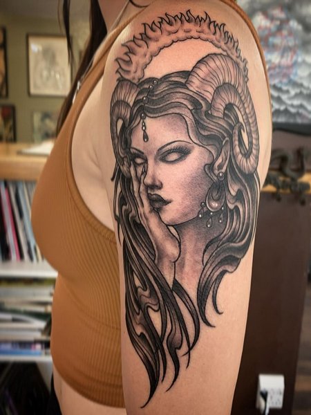 Half Sleeve Aries Tattoo
