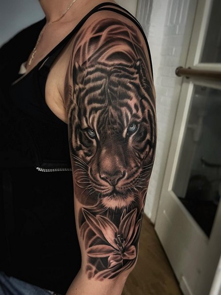 Half Sleeve Tiger Tattoo