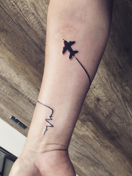 Heartbeat Airplane Tattoo