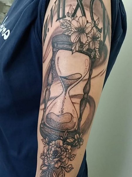 Hourglass Tattoo With Flowers