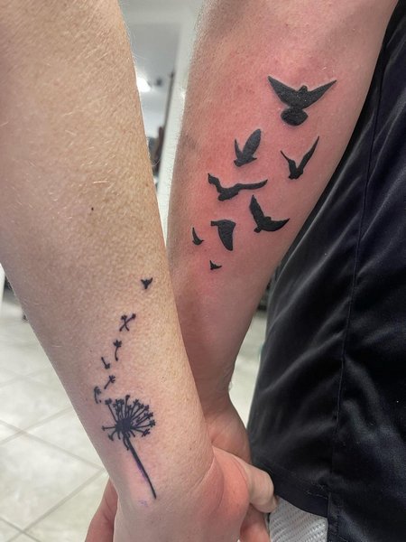 Matching Couple Dandelion Tattoo