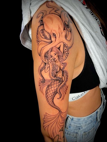 Mermaid and Octopus Tattoo