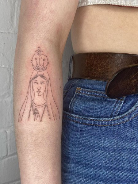 Minimalist Virgin Mary Tattoo