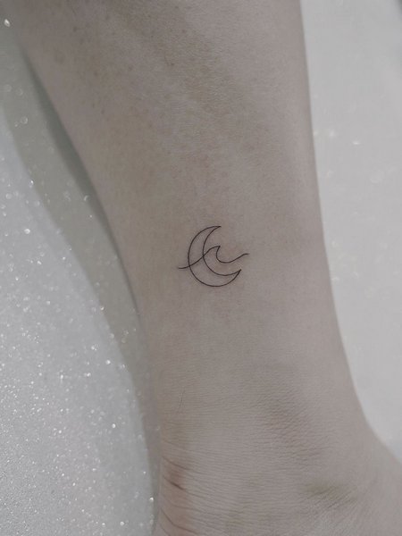 Moon And Wave Tattoo