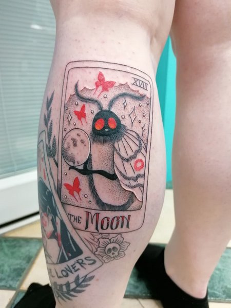 Moon and Mothman Tattoo