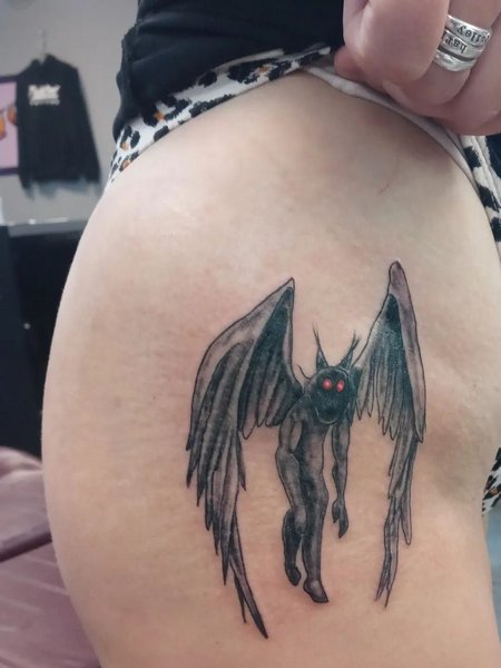 Mothman Tattoo On Thigh