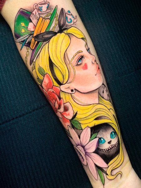 Neo Traditional Alice In Wonderland Tattoo