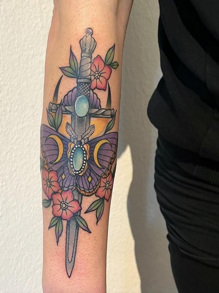 Neo Traditional Dagger Tattoo