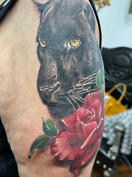 Realistic Black Panther Tattoo
