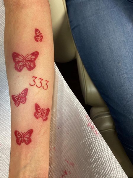 Red Butterfly and 333 Tattoo