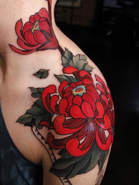 Red Chrysanthemum Tattoo