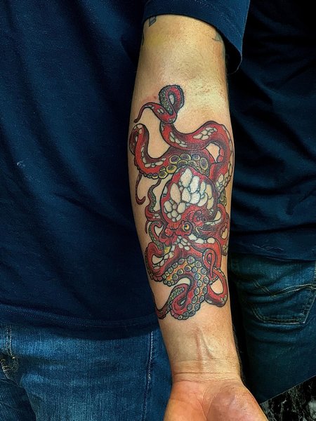 Red Octopus Tattoo