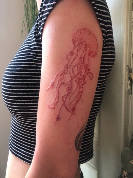 Red ink Jellyfish Tattoo