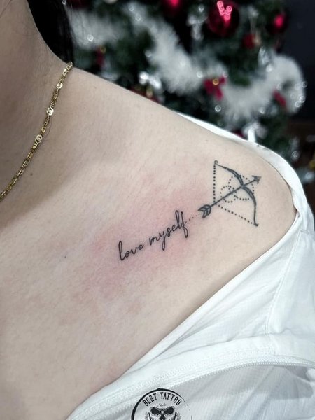 Sagittarius Tattoo On Collarbone