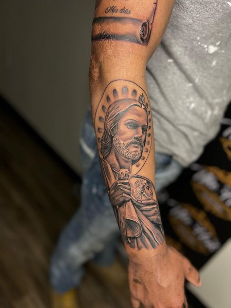 San Judas Tattoo On Arm