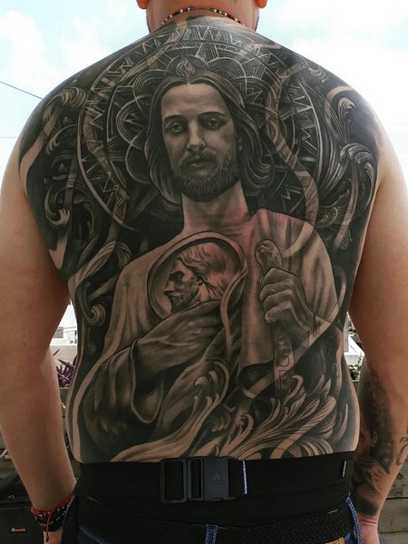 San Judas Tattoo On Back