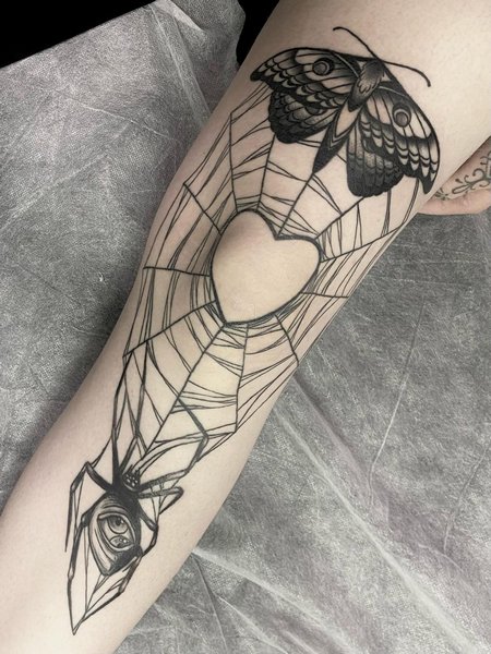 Spider And Butterfly Tattoo