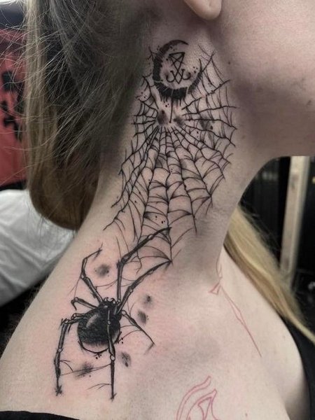 Spider Tattoo On Neck