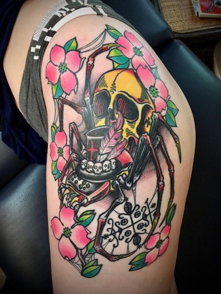 Spider Tattoo On Thigh