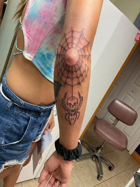 Spider Web Elbow Tattoo