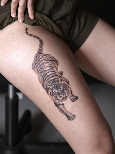 Tiger Tattoo On Leg