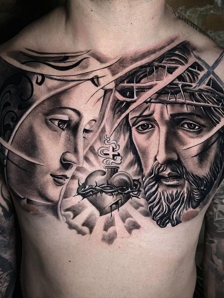 Virgin Mary Chest Tattoo