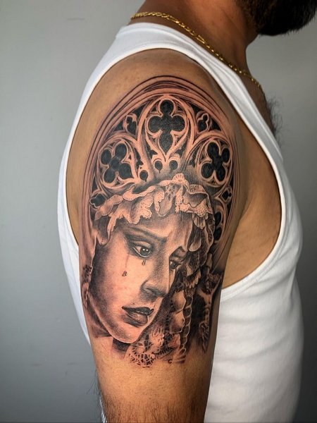 Virgin Mary Crying Tattoo