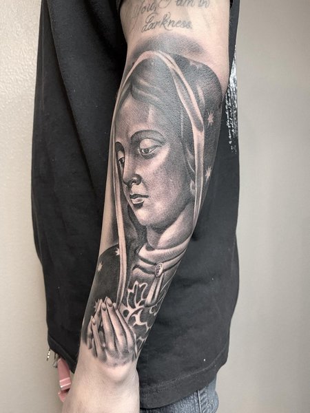 Virgin Mary Forearm Tattoo