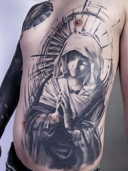 Virgin Mary Rib Tattoo