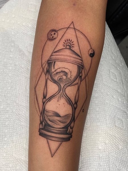 Wave And Hourglass Tattoo