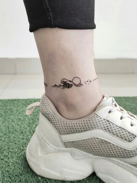 Wave Tattoo On Ankle