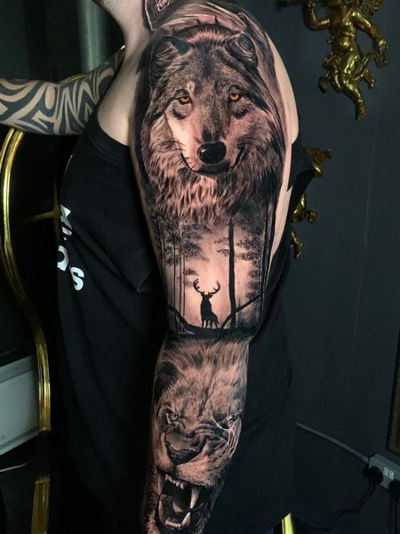 Wolf Full Sleeve Tattoo