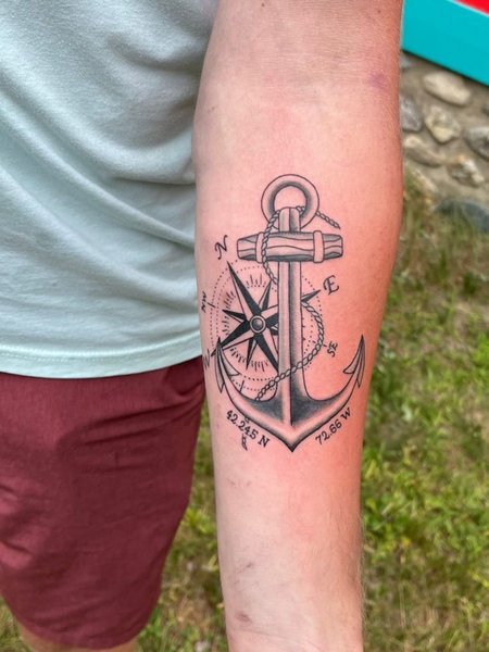 Anchor And Compass Tattoo