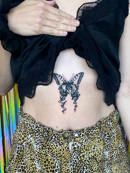 Butterfly Tattoo On Stomach