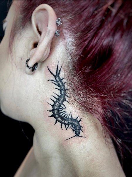 Centipede Tattoo On Neck