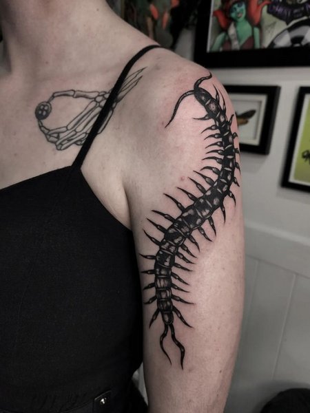 Centipede Tattoo On Shoulder